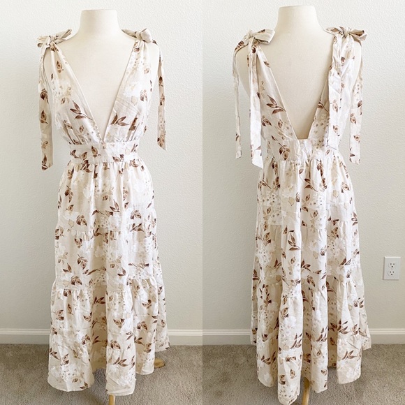 House of Harlow 1960 Dresses & Skirts - House of Harlow 1960 Linen Floral Tiered Maxi Dress Beige Leaves NWT